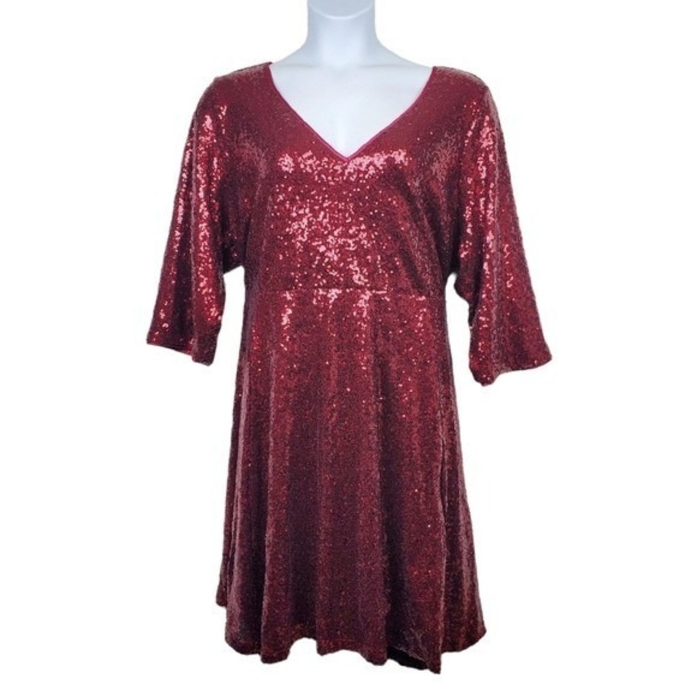 Torrid Womens Red Sequin V-Neck Skater Cocktail Mini Dress Size 3X NWT